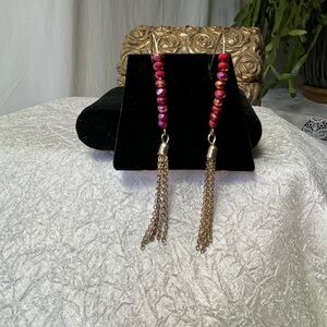 Vintage Bohemian Elegant Gold and Pink Beaded Tassel Earrings
